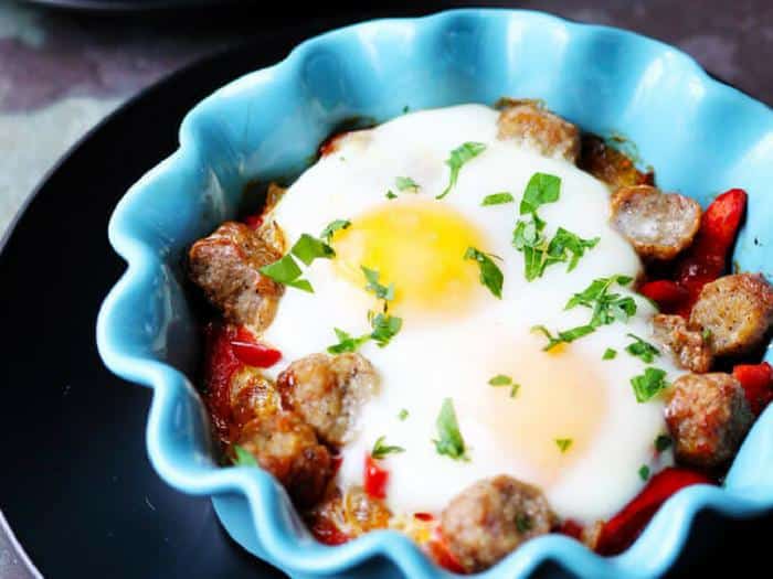 Oven Baked Eggs with Sausage & Peppers by Innocent Delight